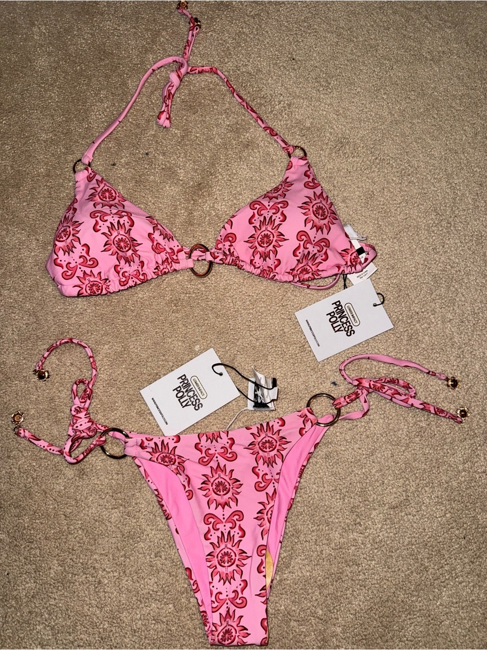 Princess Polly Pink Floral Ring-Accent Triangle Bikini